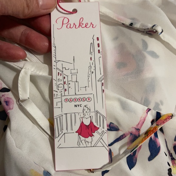 Parker Floral Draped High/Low Hem Midi Dress Asymmetric Shoulder Drape NWT-M - Picture 9 of 10